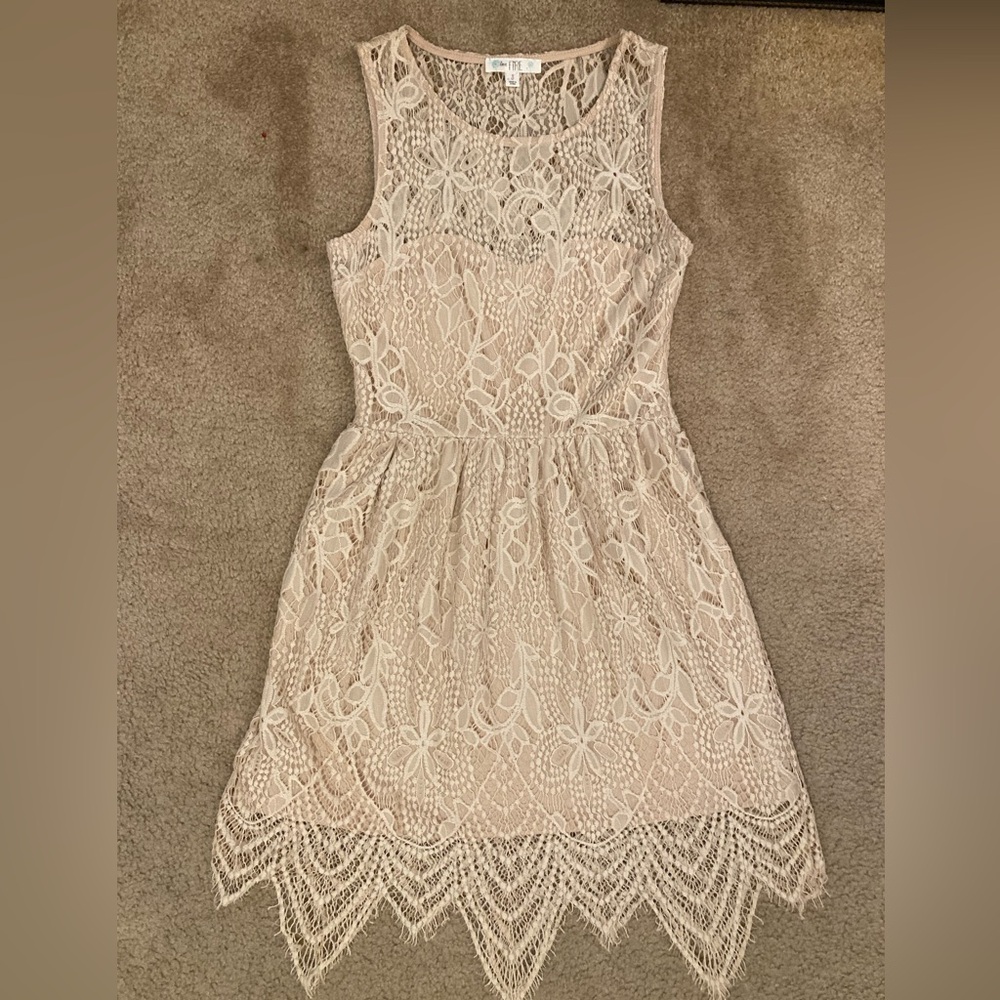 Beige lace dress with under slip size S